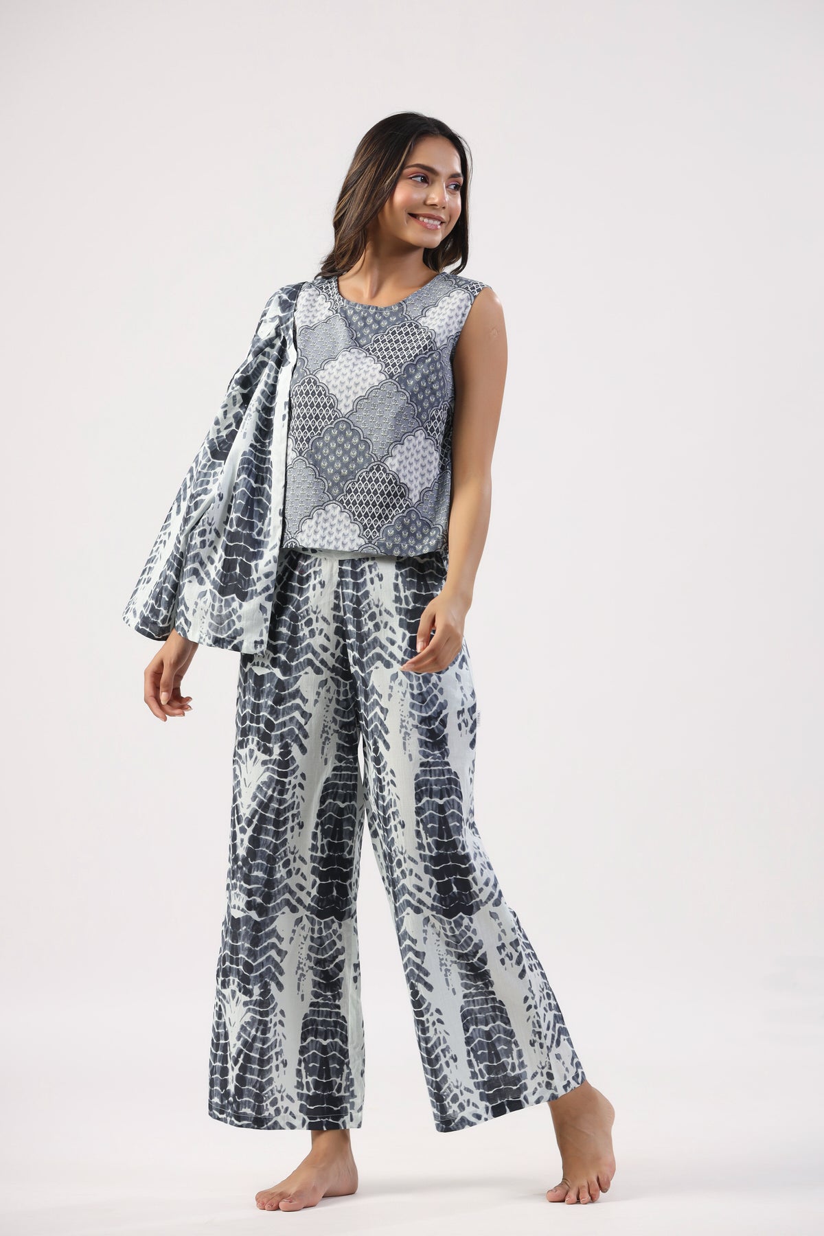 Ink and Ivory Shibori Cotton Three Piece Set