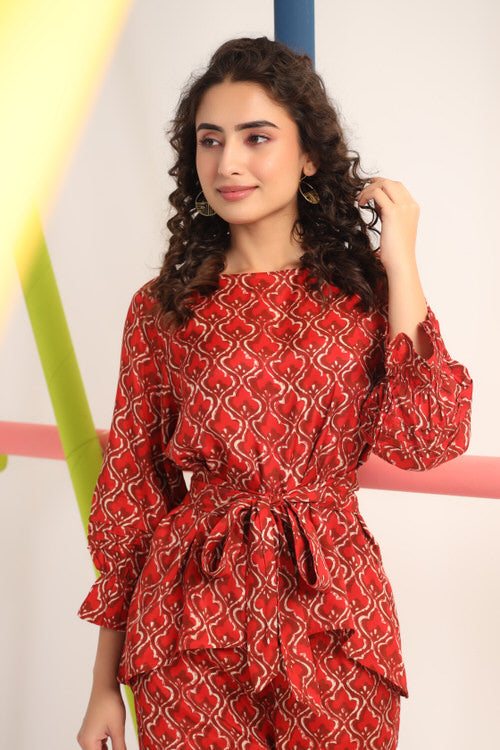Jharokha on Maroon Russian Silk Co-ord Set