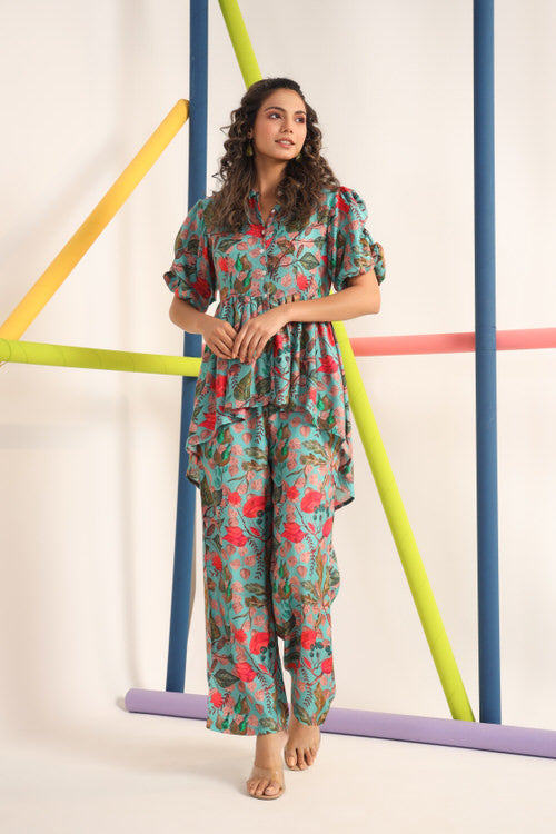 Blueberry Lush Muslin Silk Co-ord Set