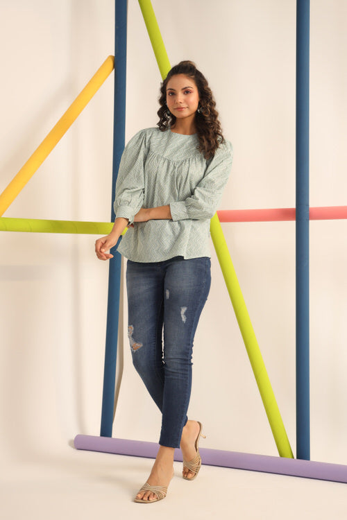 Mint Green Zigzag Cotton Top