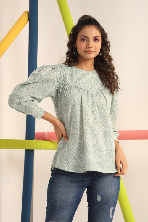 Mint Green Zigzag Cotton Top