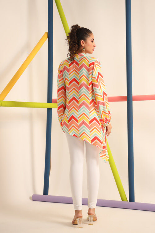 Bright Zigzag Asymmetrical Russsian Silk Top