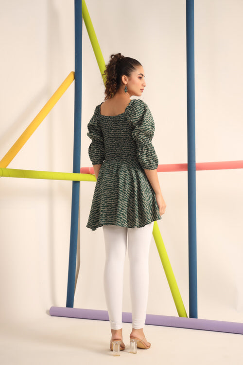Smocking Green Russian Silk Top