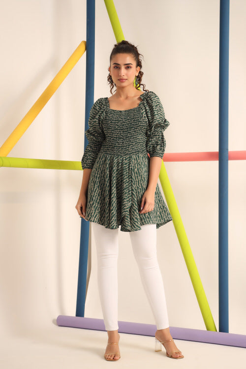 Smocking Green Russian Silk Top