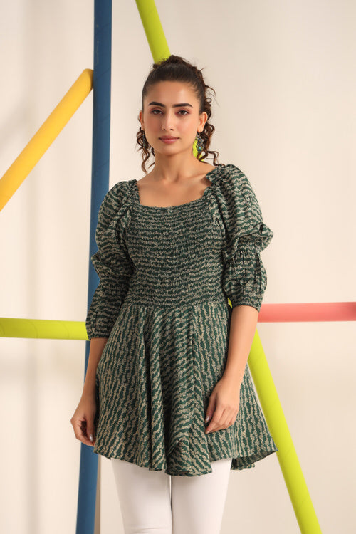 Smocking Green Russian Silk Top