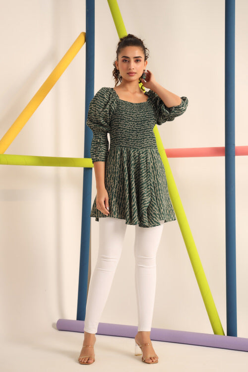 Smocking Green Russian Silk Top