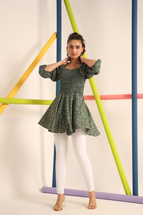 Smocking Green Russian Silk Top