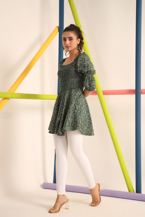 Smocking Green Russian Silk Top