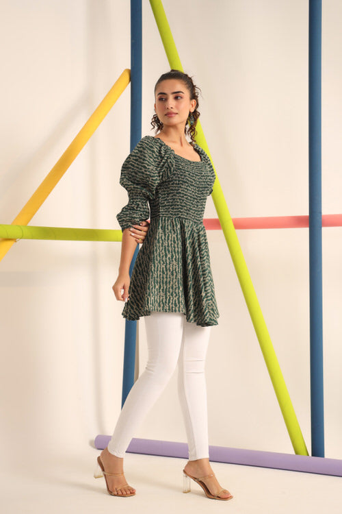 Smocking Green Russian Silk Top