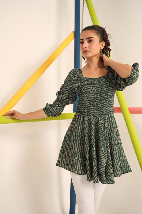 Smocking Green Russian Silk Top
