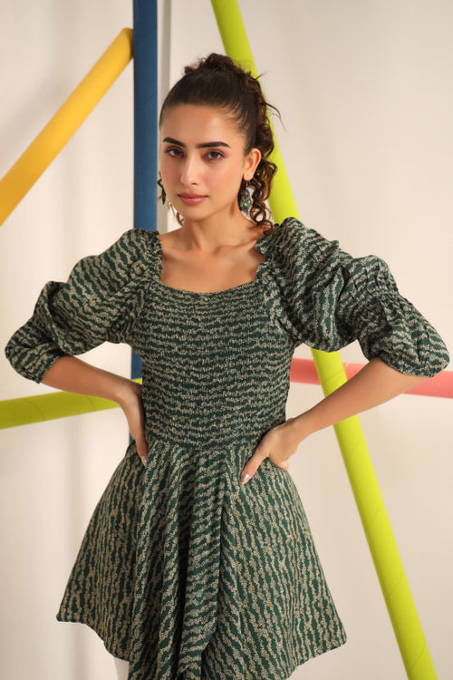 Smocking Green Russian Silk Top