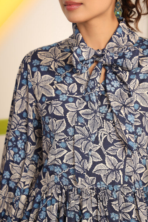 Palm Leaves On Blue Russian Silk Co-ord Set