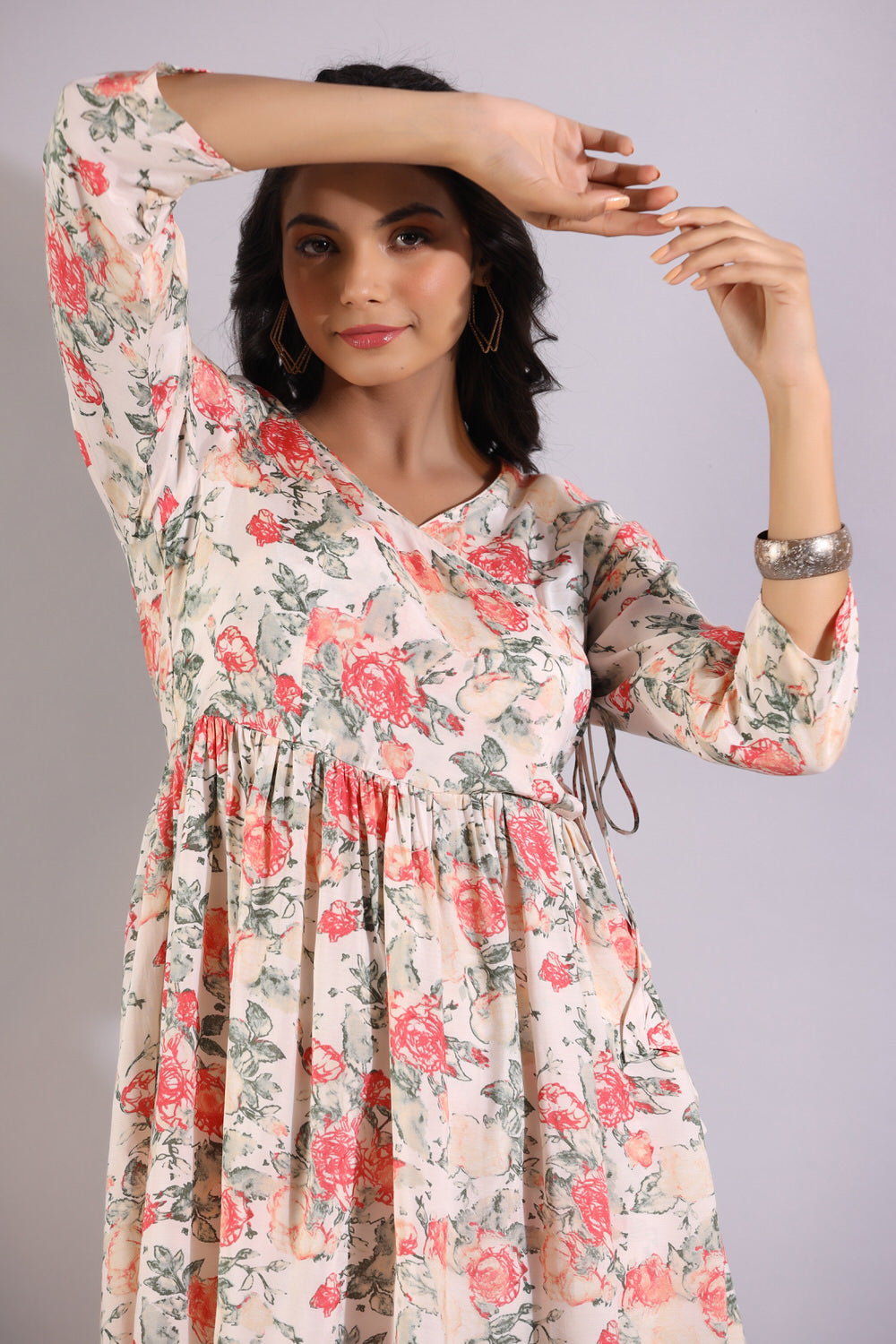 Floral Jaal On White Angrakha Russian Silk Co-ord Set