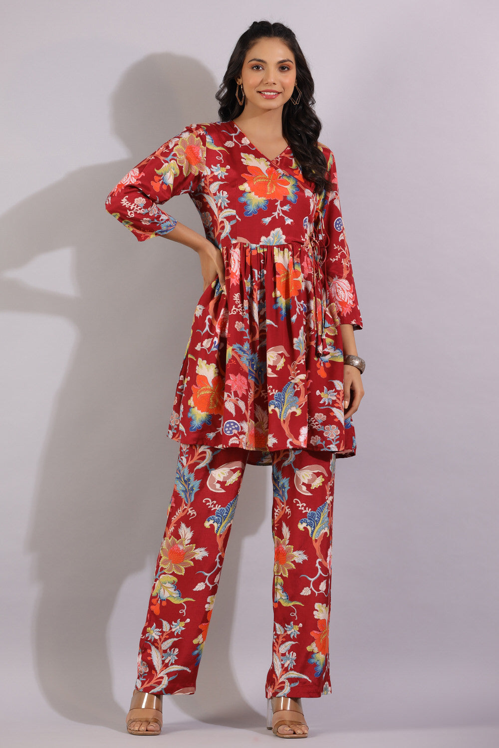 Floral Jaal on Angrakha Russian Silk Co-ord Set