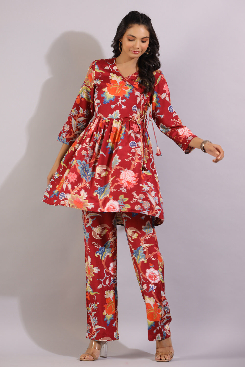 Floral Jaal on Angrakha Russian Silk Co-ord Set