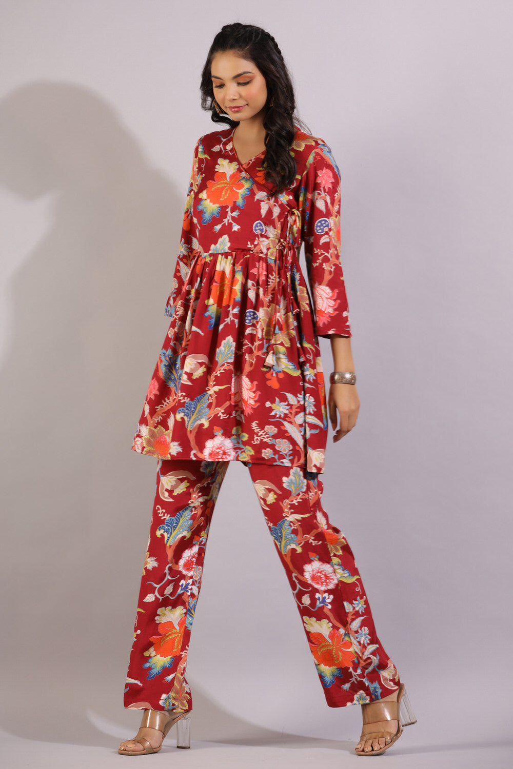 Floral Jaal on Angrakha Russian Silk Co-ord Set