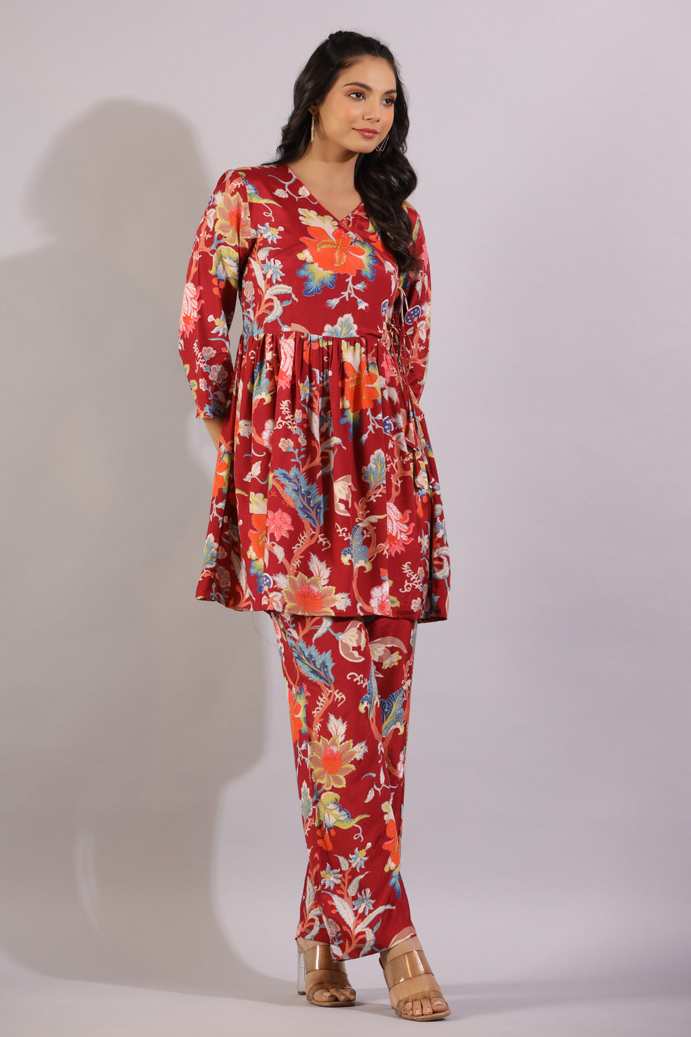 Floral Jaal on Angrakha Russian Silk Co-ord Set