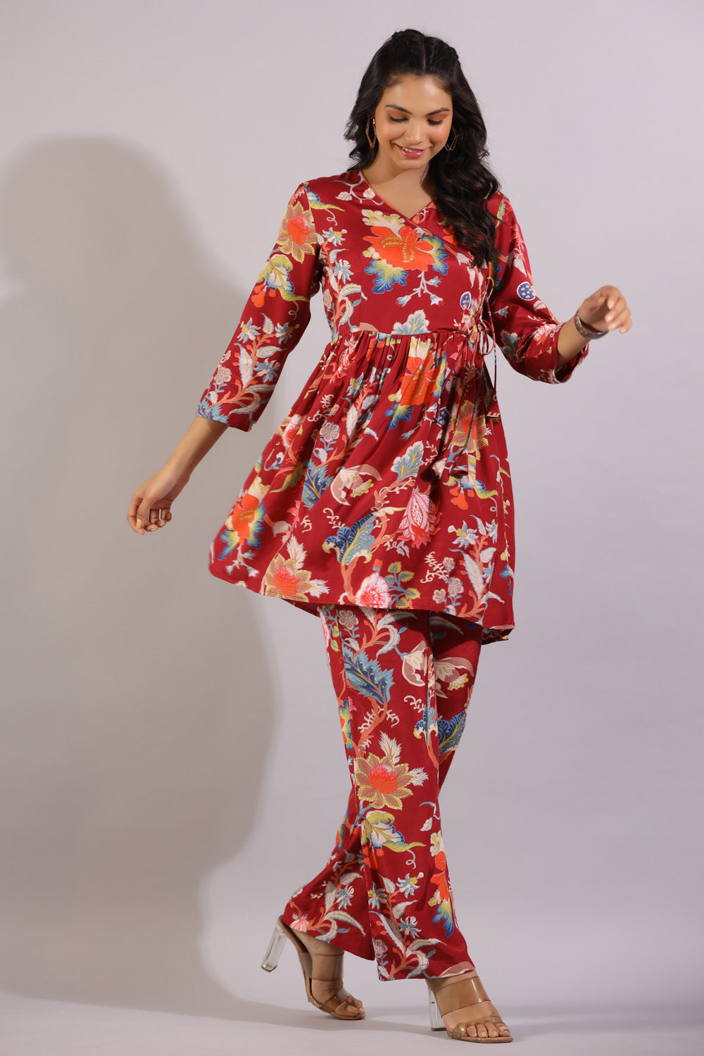 Floral Jaal on Angrakha Russian Silk Co-ord Set