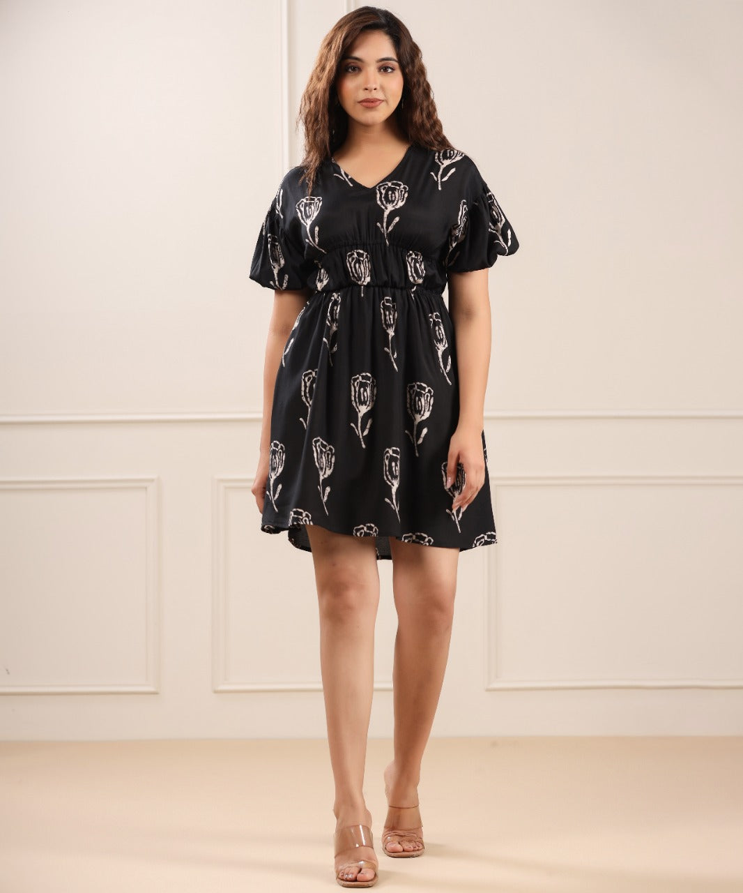 Black Rose Russian Silk Mini Dress