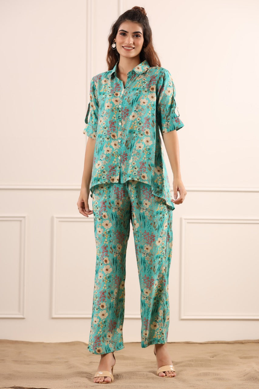 Paint Soirée on Russian Silk Blue Co-ord Set