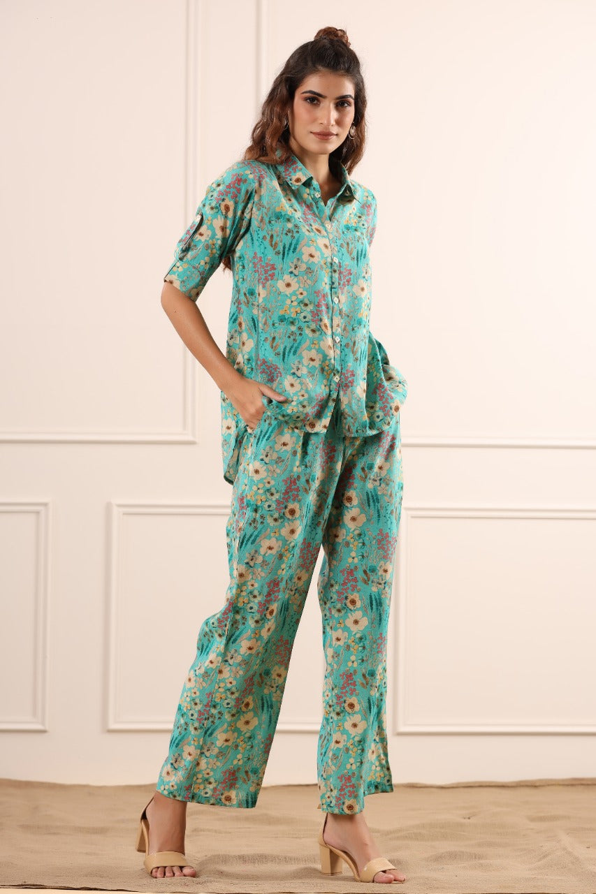 Paint Soirée on Russian Silk Blue Co-ord Set