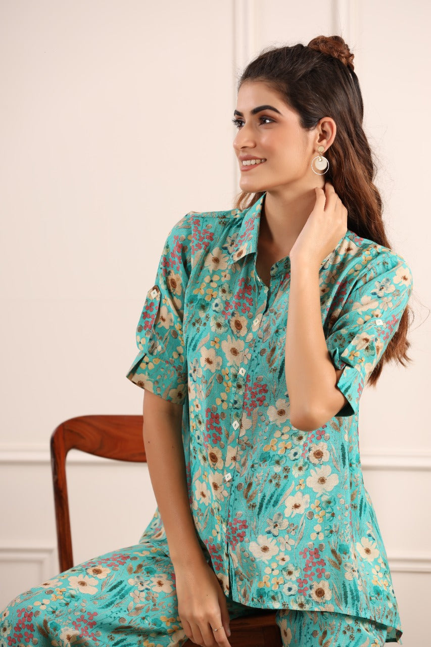 Paint Soirée on Russian Silk Blue Co-ord Set