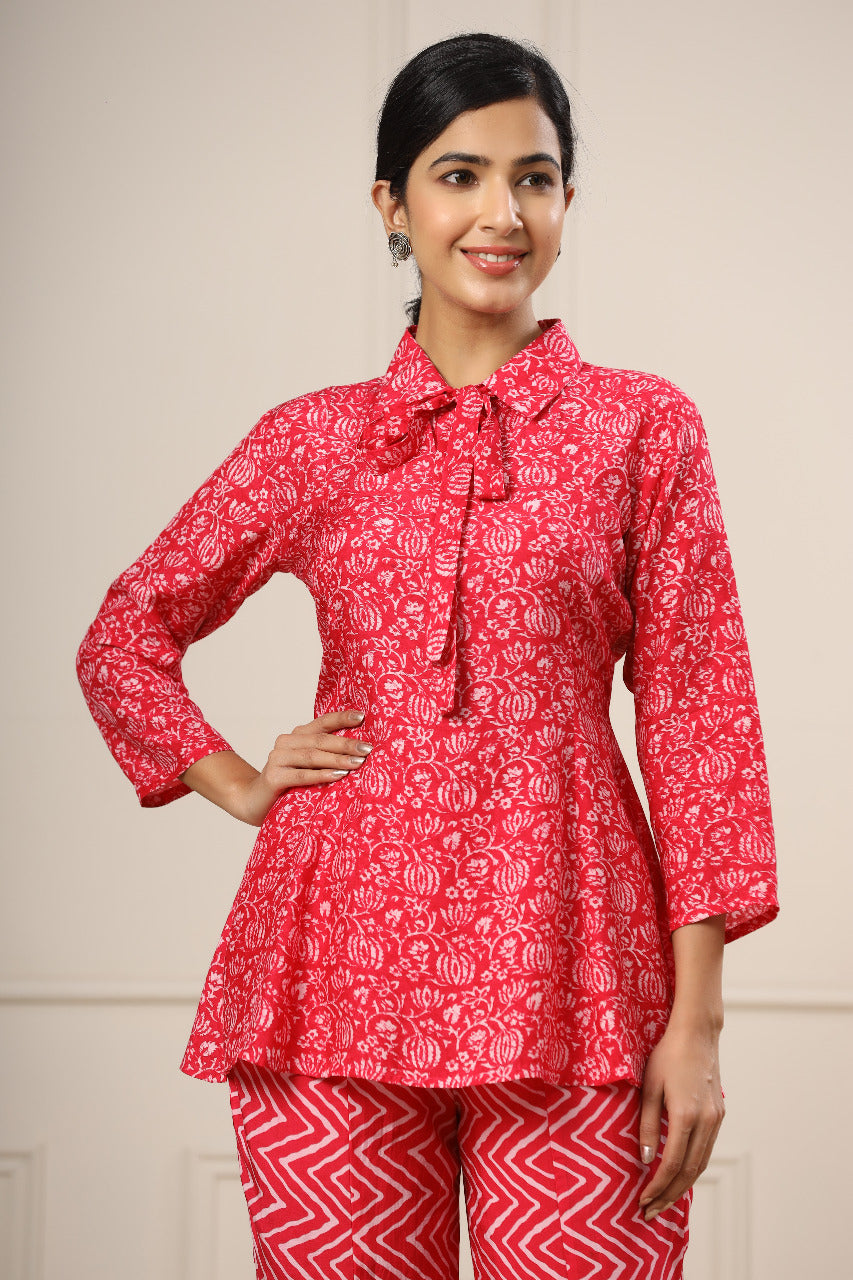 Lotus Mosaic on Pink Muslin Silk Co-ord Set