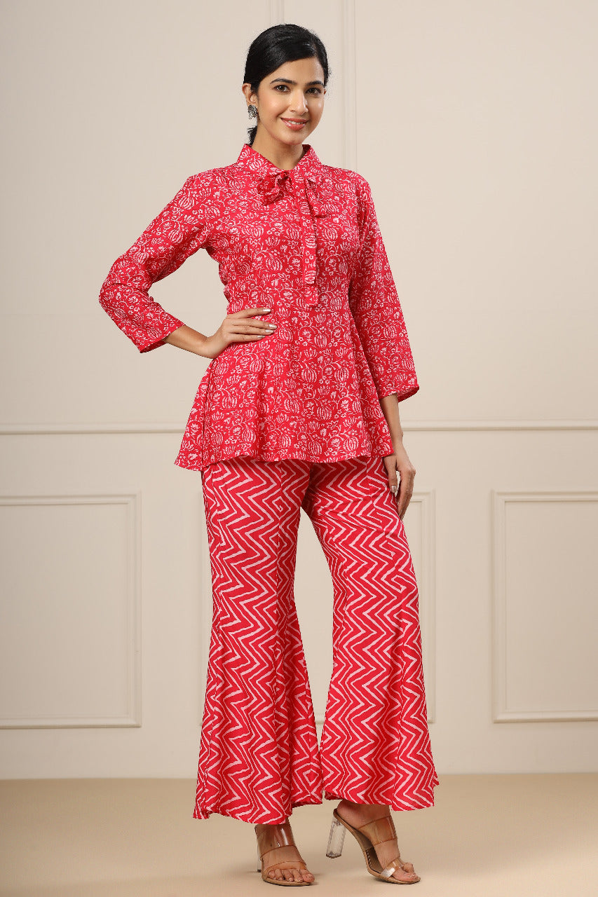 Lotus Mosaic on Pink Muslin Silk Co-ord Set