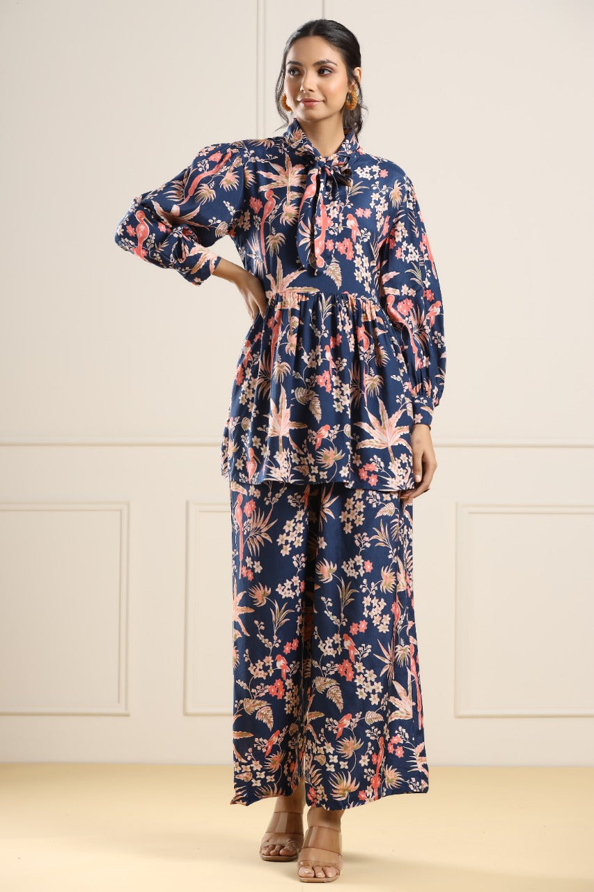 Forrest Earthy on Blue Russian Silk Co-ord Set