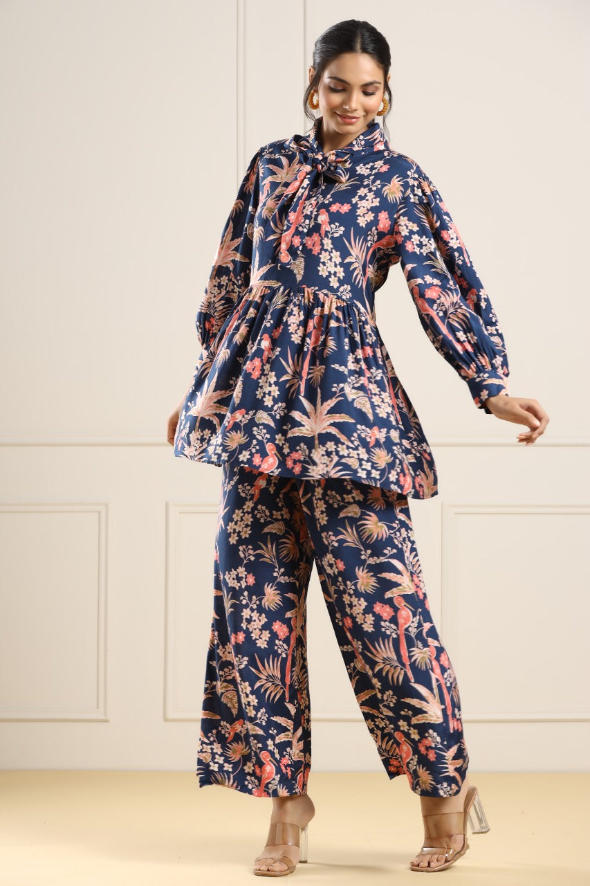 Forrest Earthy on Blue Russian Silk Co-ord Set