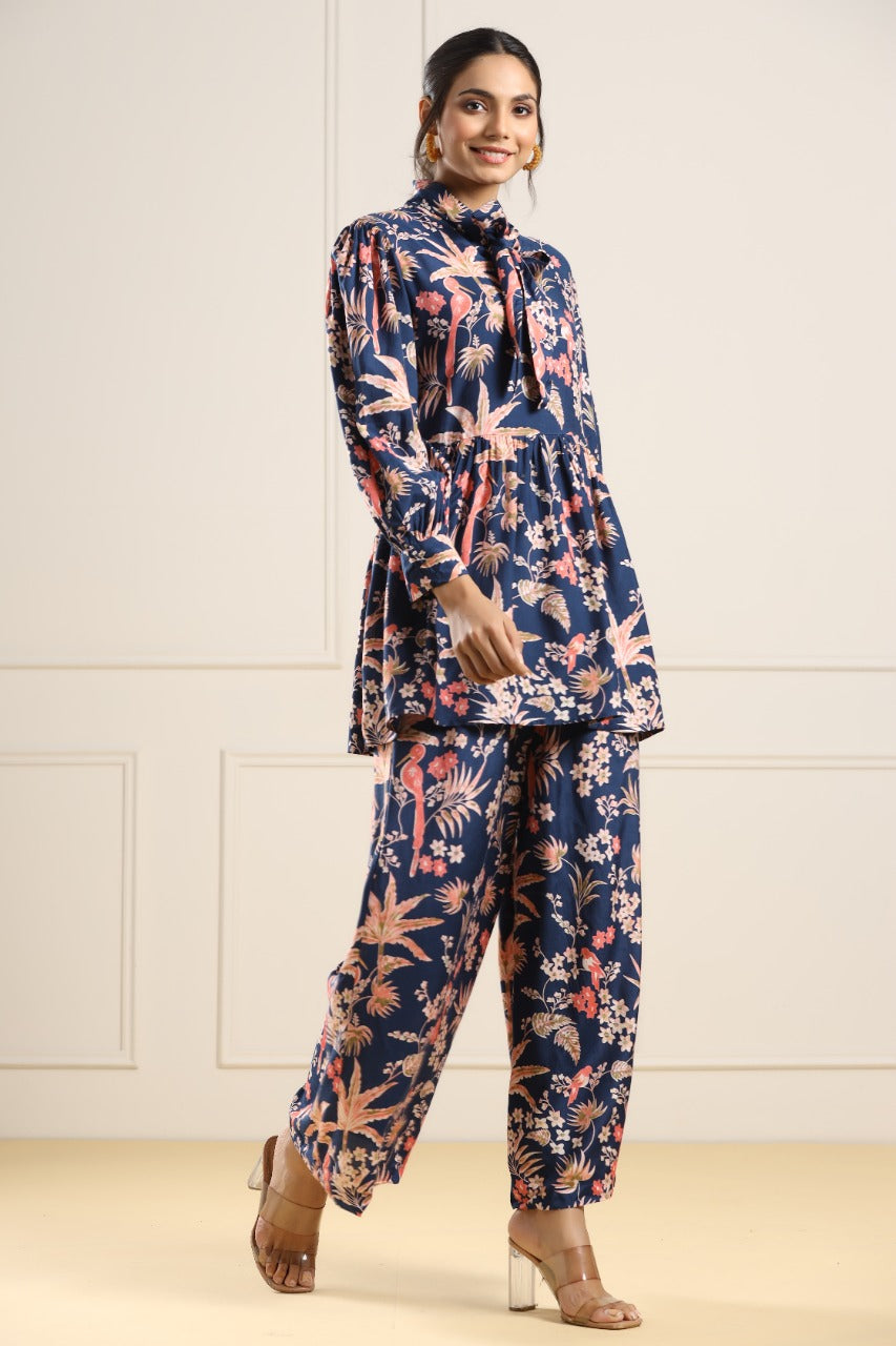 Forrest Earthy on Blue Russian Silk Co-ord Set