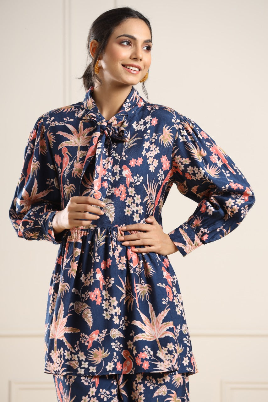 Forrest Earthy on Blue Russian Silk Co-ord Set