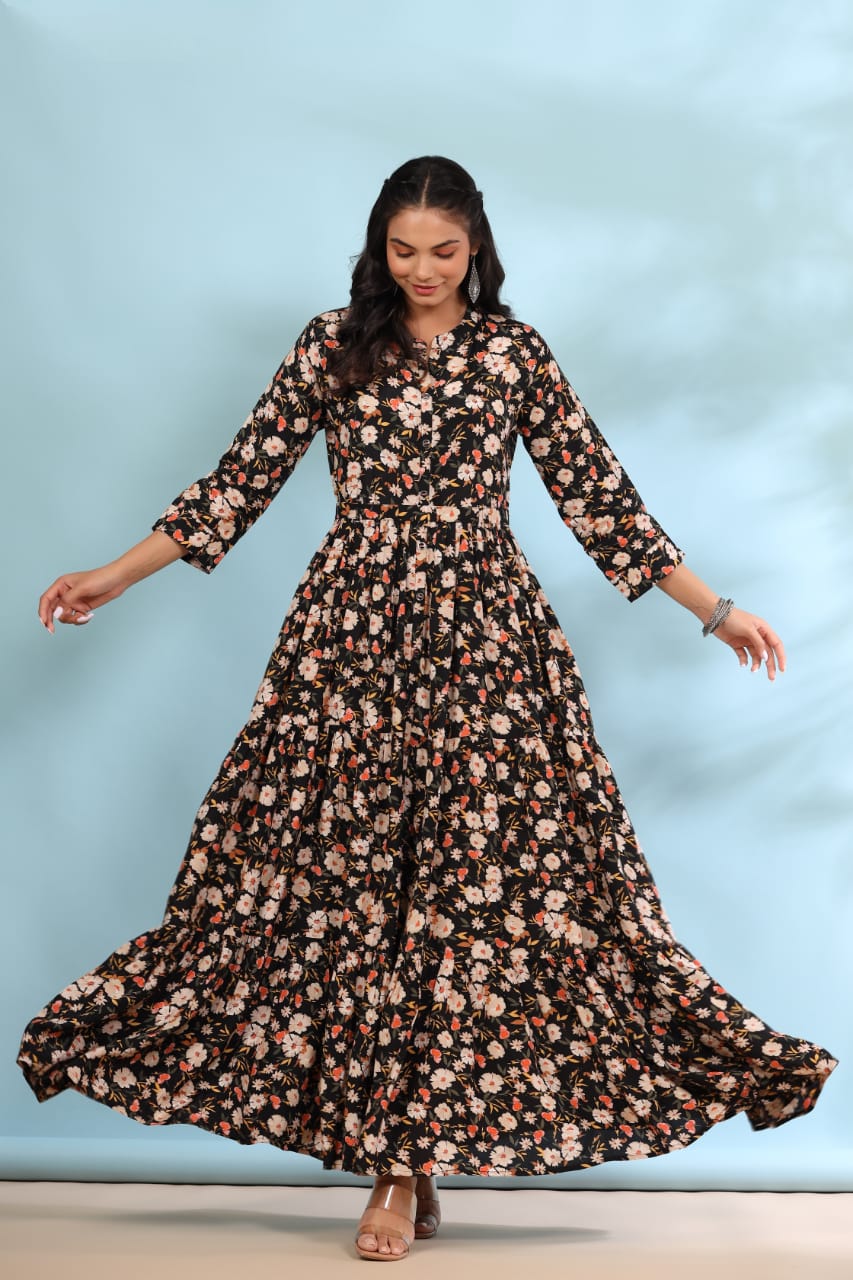 Mystical Floral on Black Maxi Dress