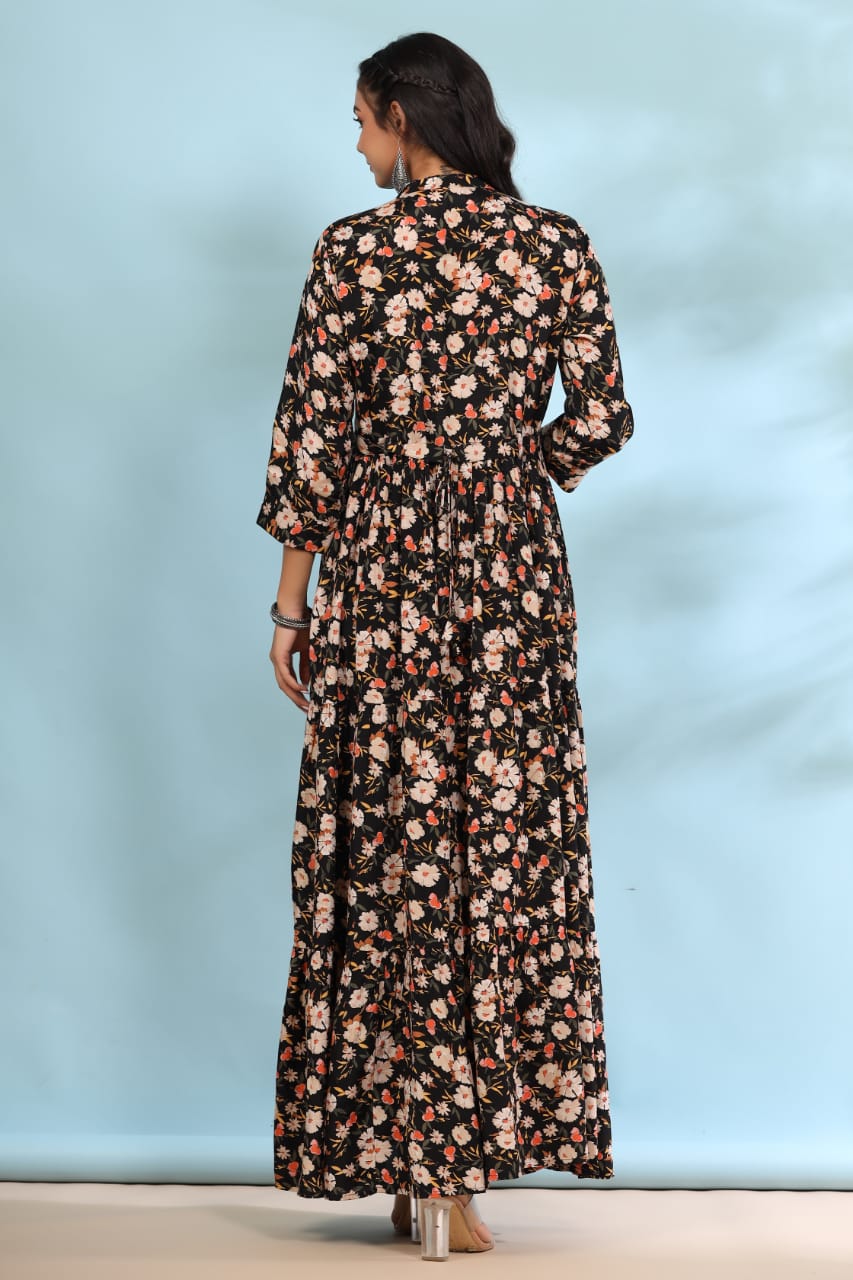 Mystical Floral on Black Maxi Dress