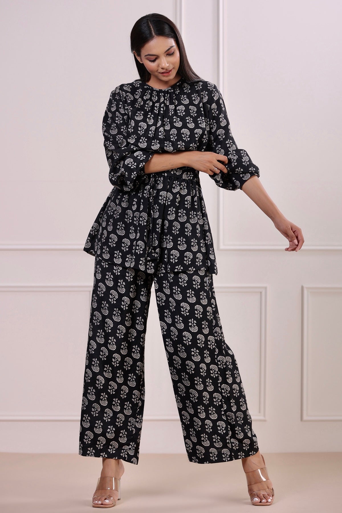 Dice Black Russian Silk Co-ord Set