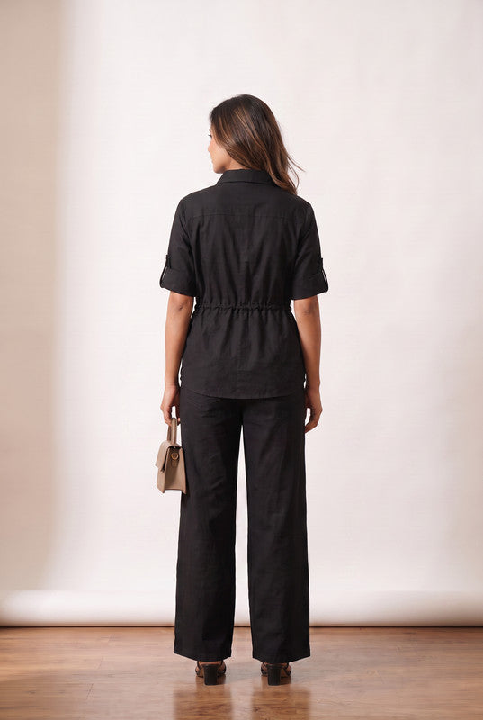Black Leaf Cotton Flex Embroidered Co-Ord Set