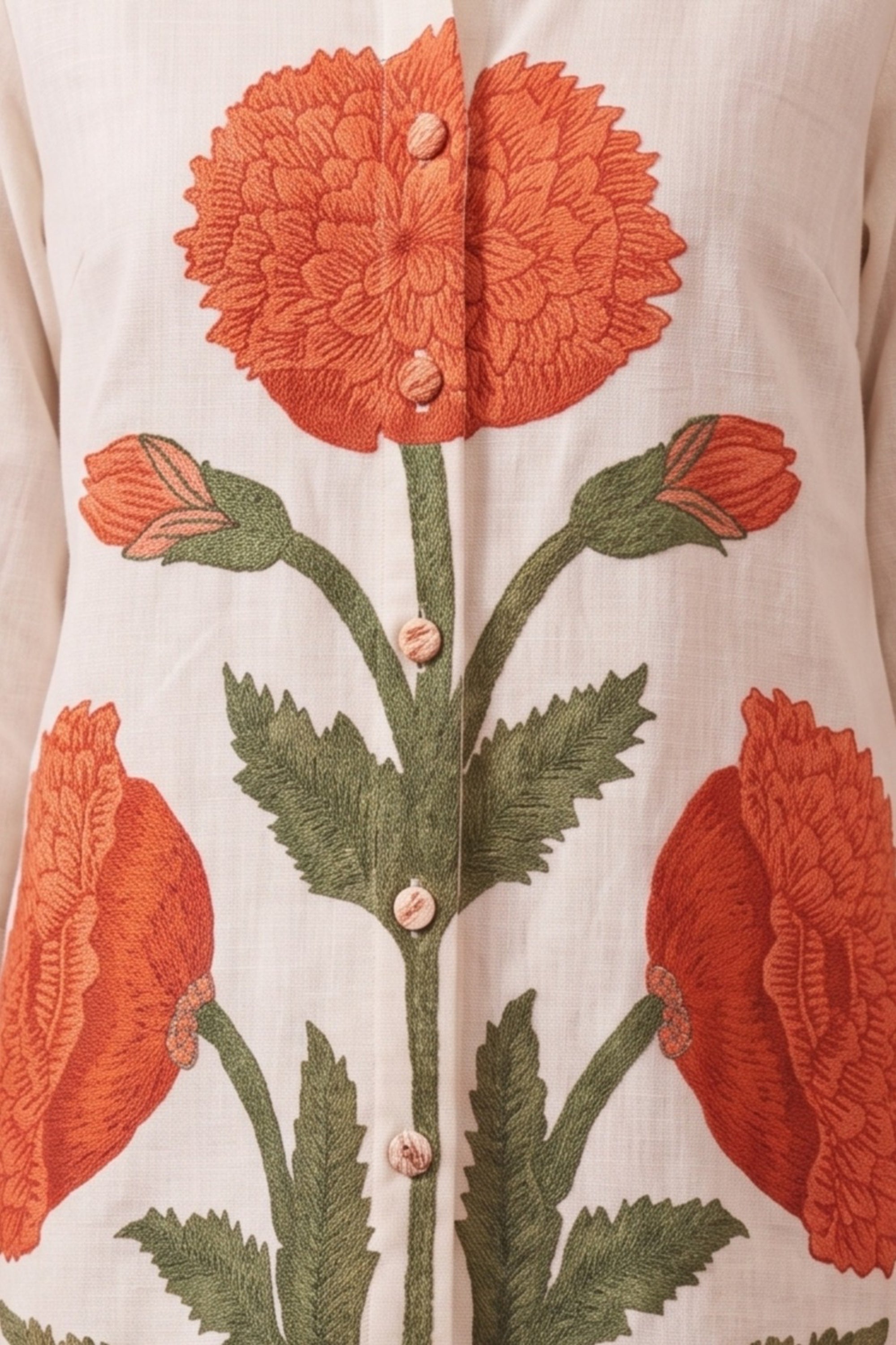 Off-White Botanical Floral Printed Cotton Flex Top with Coral Striped Pant Co-ord Set