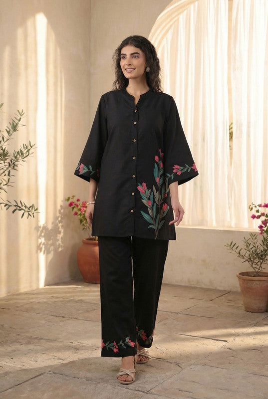Black Floral Printed Cotton Co-ord Set