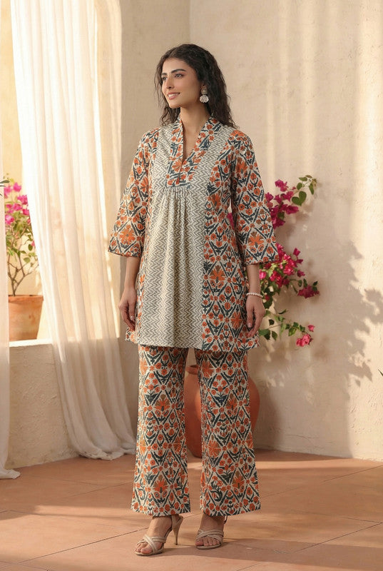 Multicolour Ethnic Floral Printed Cotton Co-ord Set
