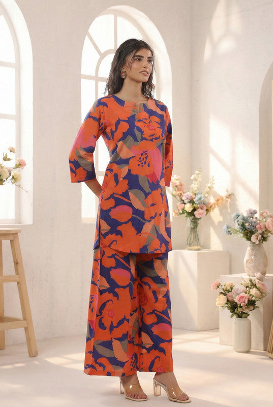 Multicolor Abstract Floral Printed Cotton Co-ord Set