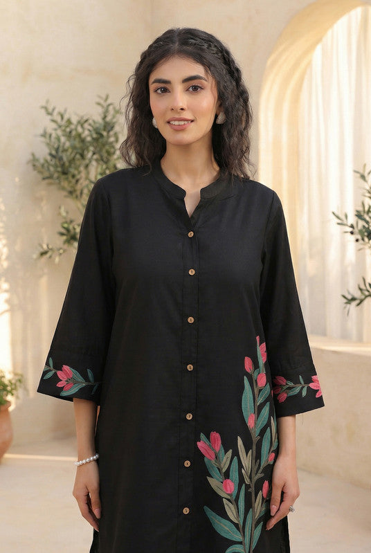 Black Floral Printed Cotton Co-ord Set