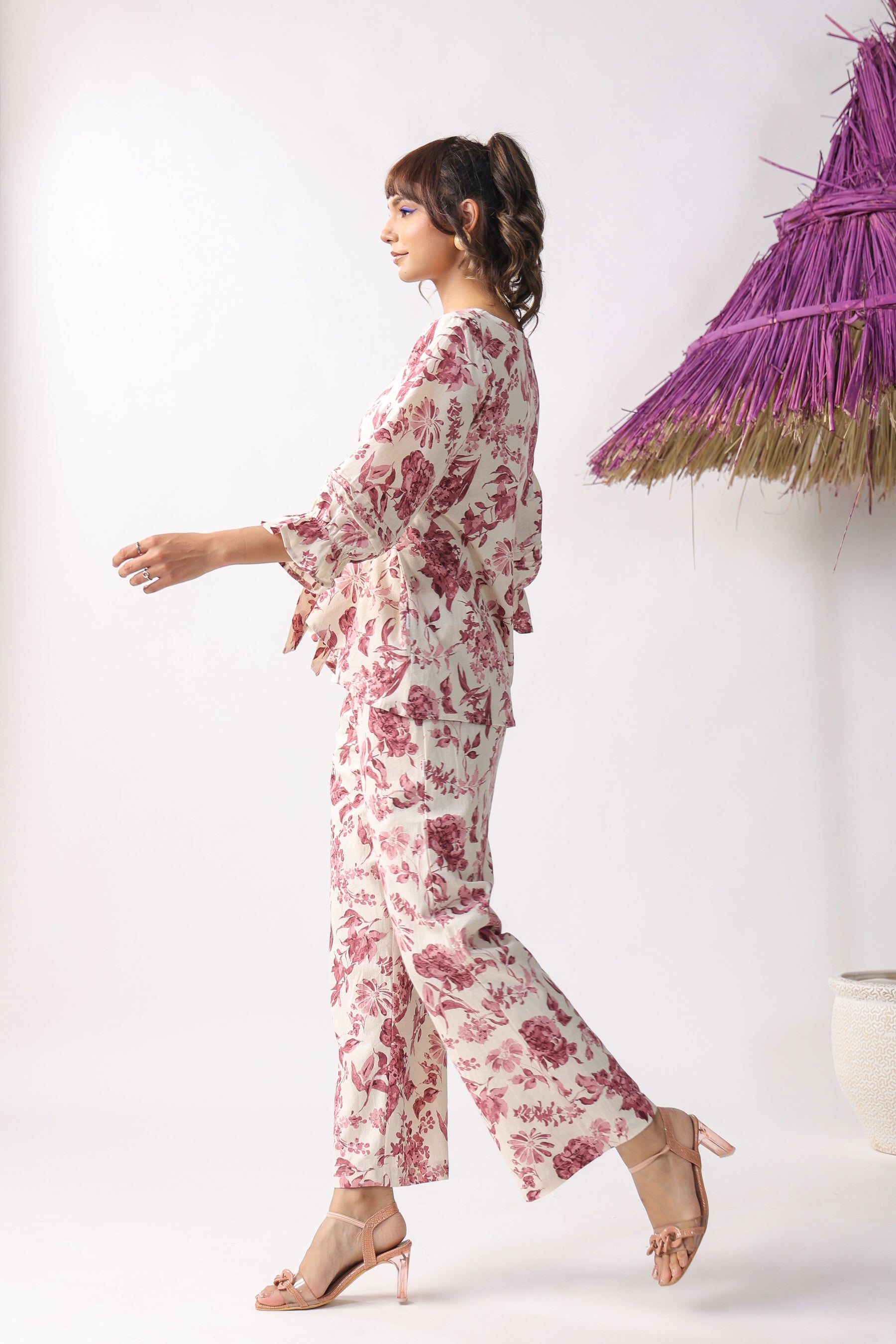 Pink Flower Bloom On Cotton Flex Co-ord Set