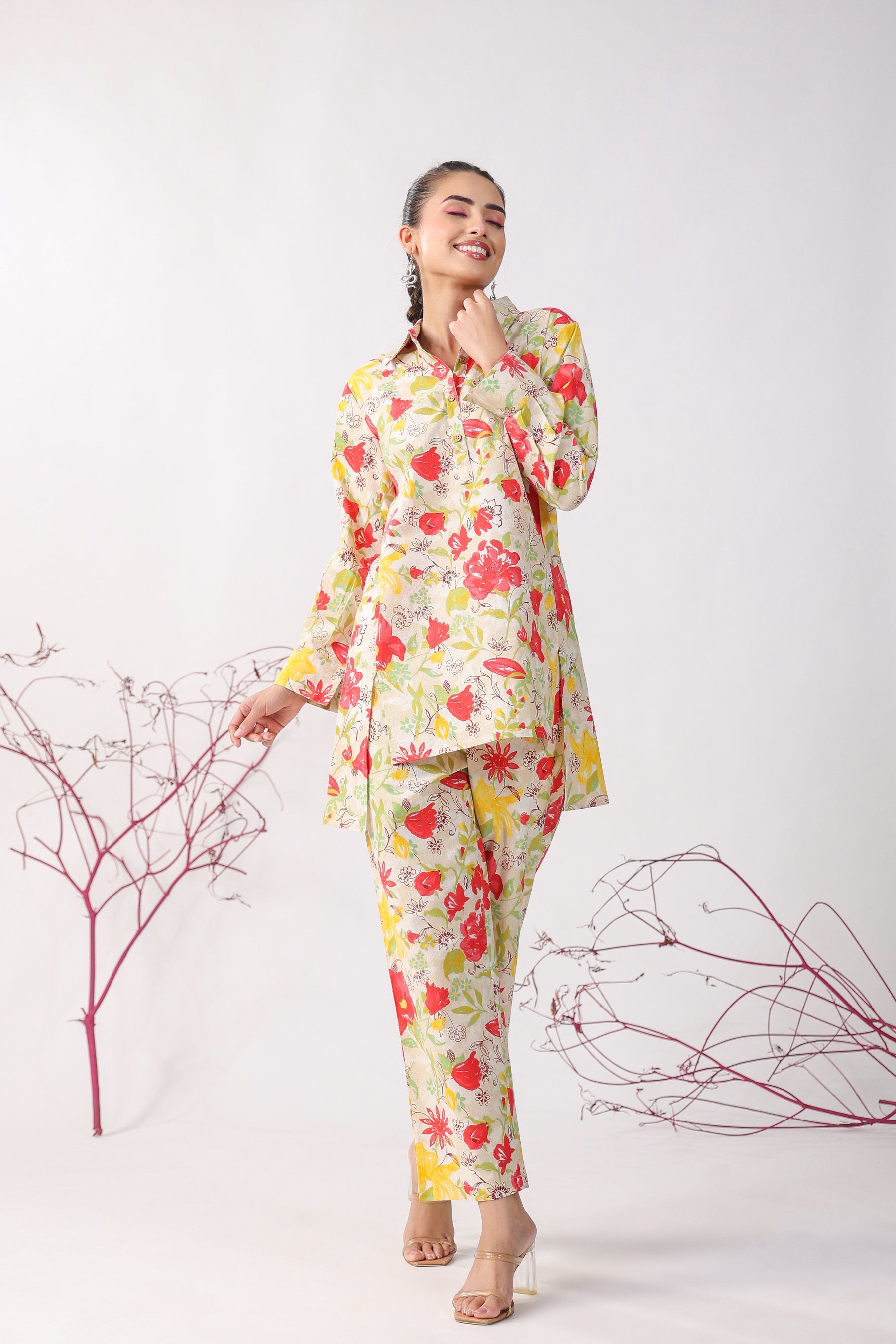 Fleurs Jaal On Cotton Flex Loungewear Top Set