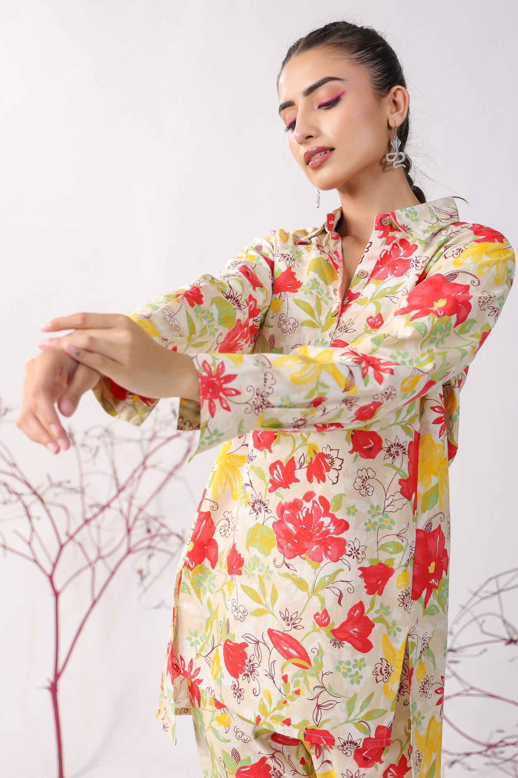 Fleurs Jaal On Cotton Flex Loungewear Top Set