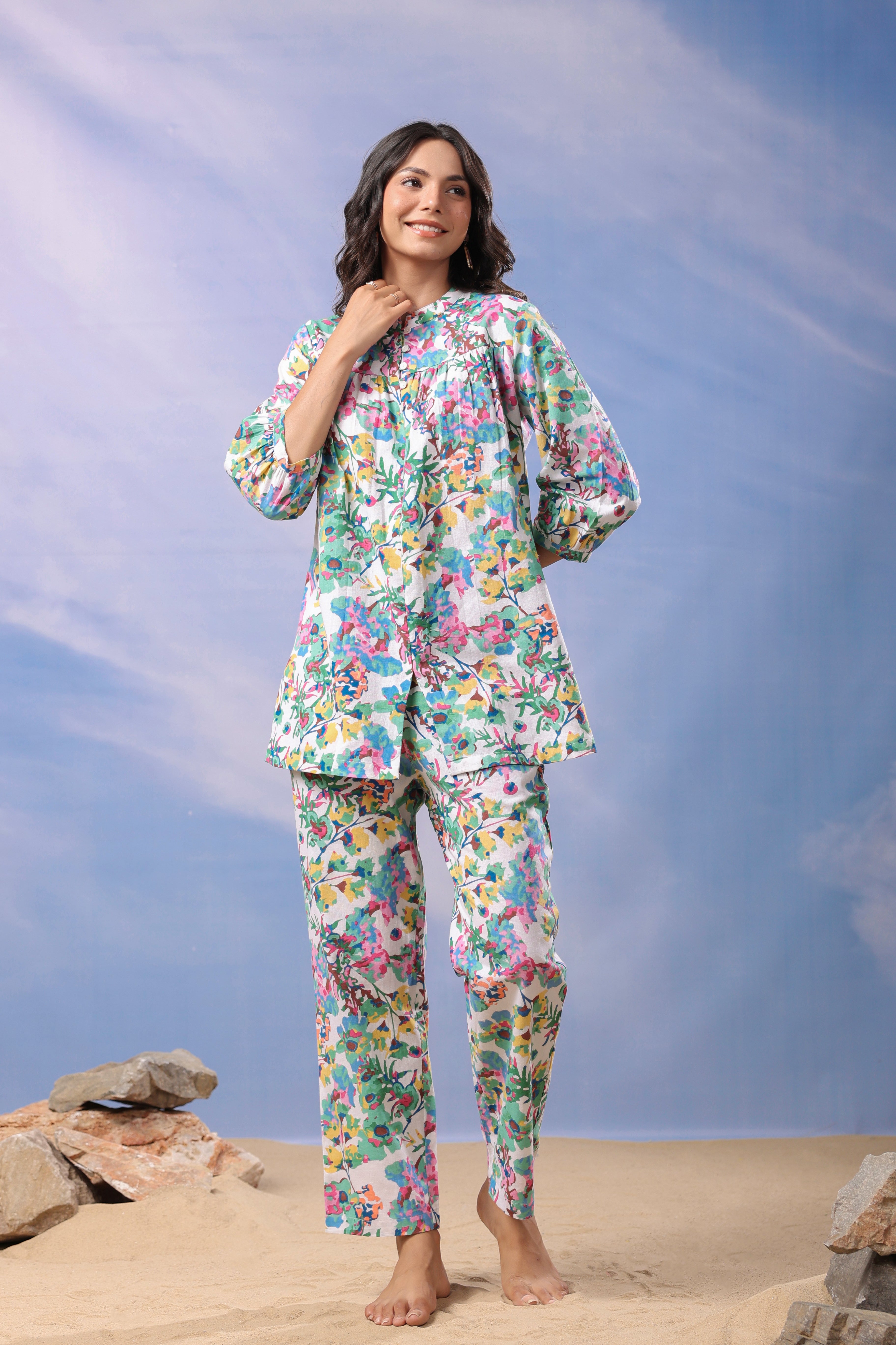 Petal Parade Cotton Loungewear Top Set