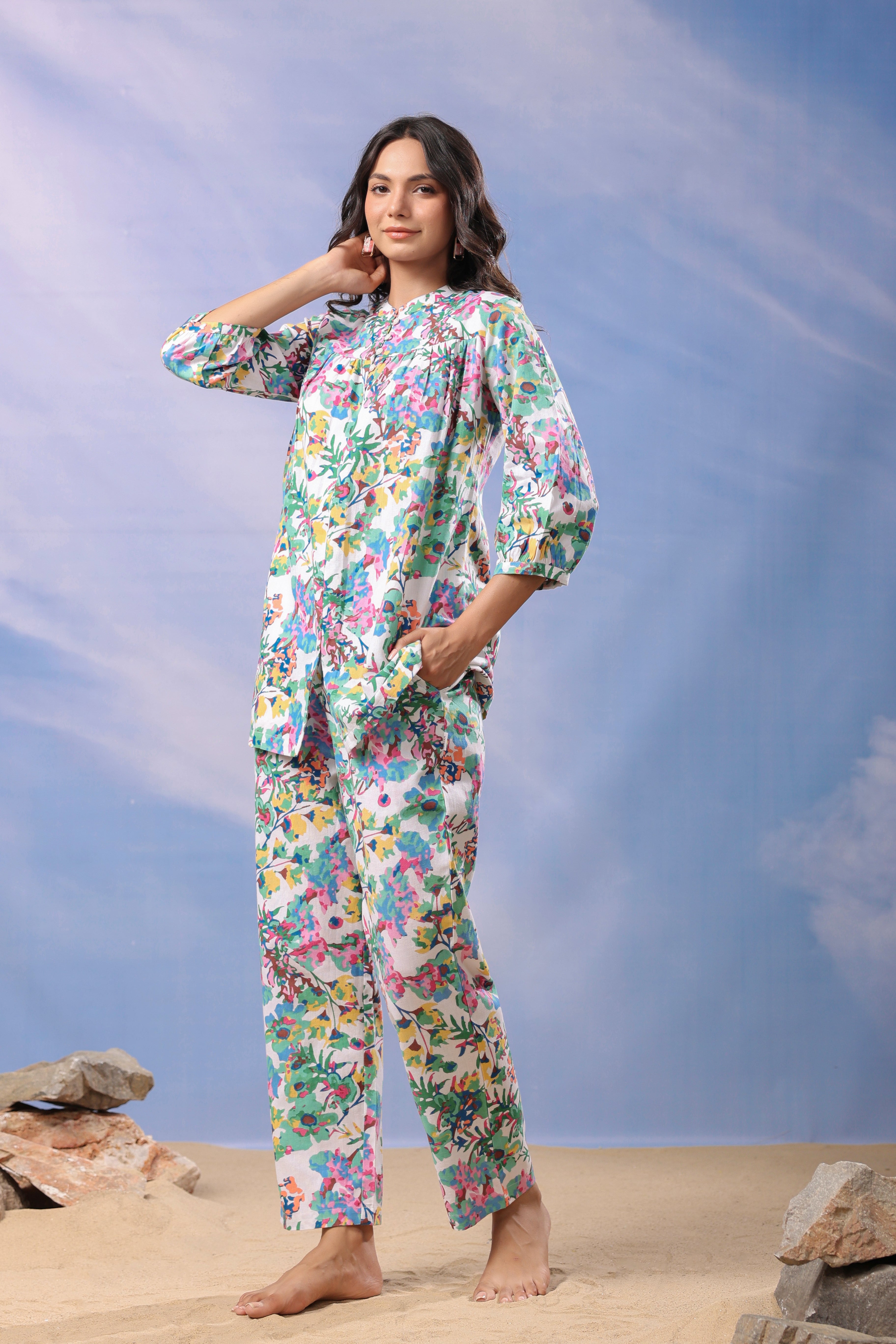 Petal Parade Cotton Loungewear Top Set