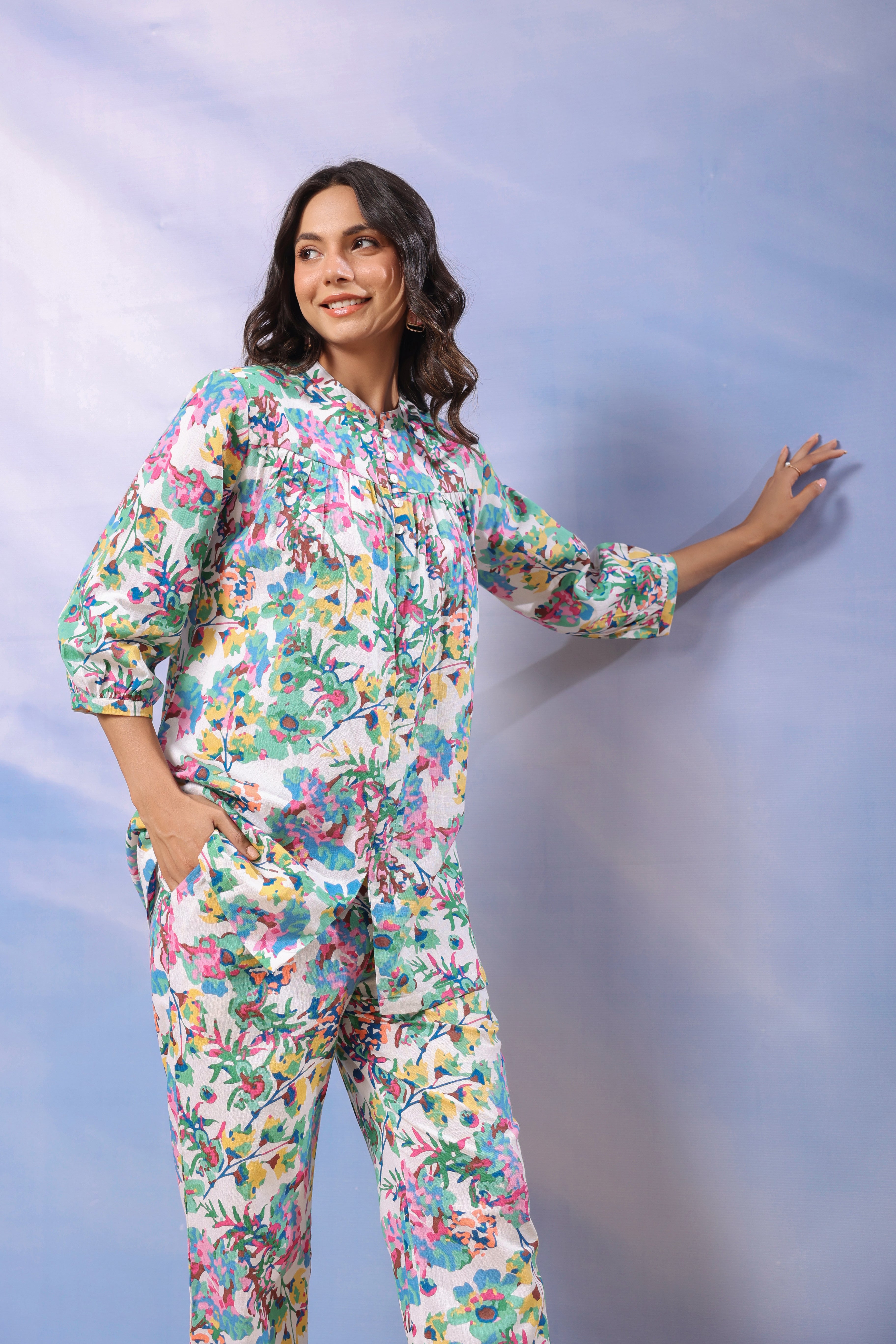 Petal Parade Cotton Loungewear Top Set