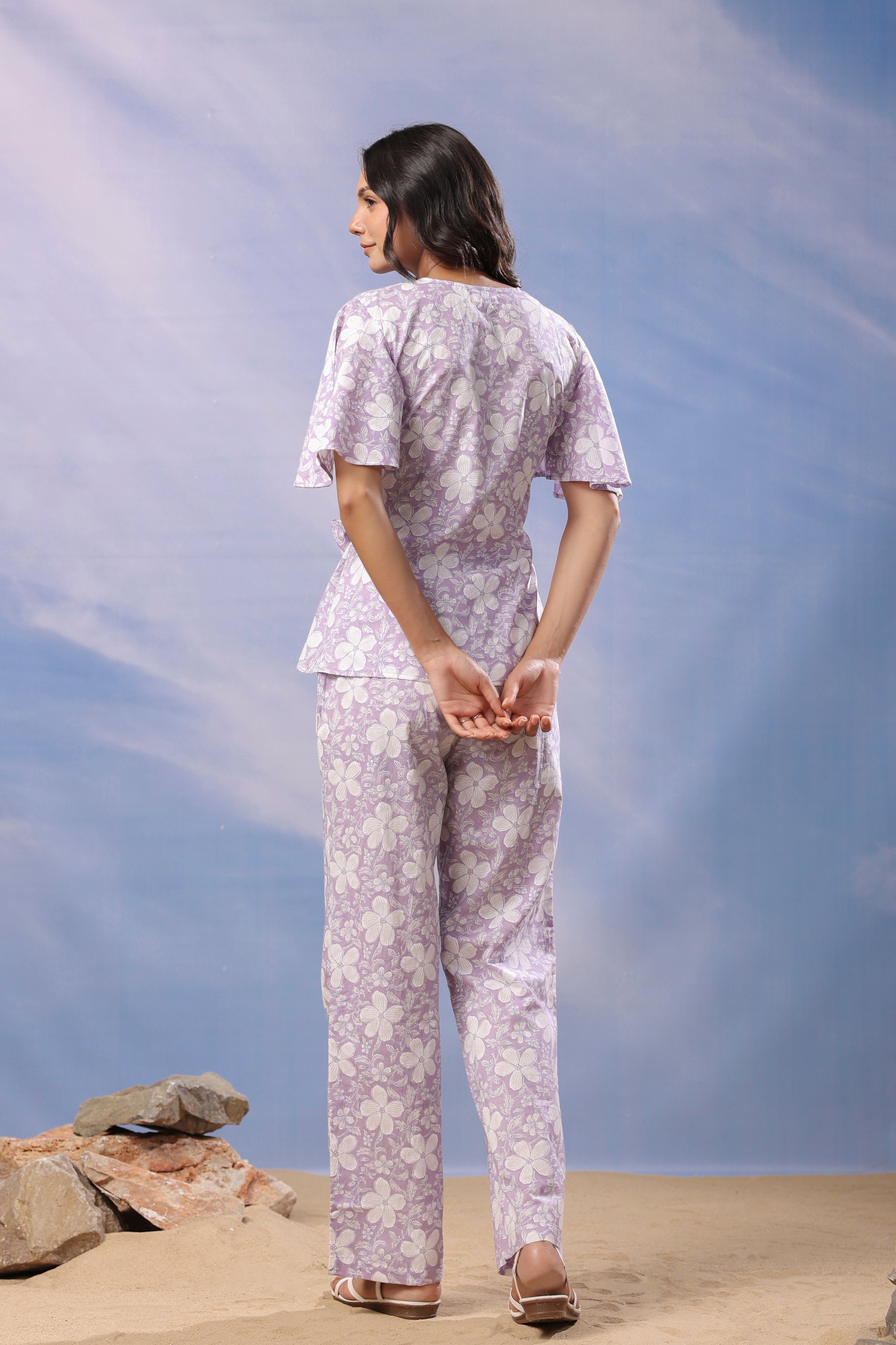 Lilac Whisper Cotton Loungewear Top Set