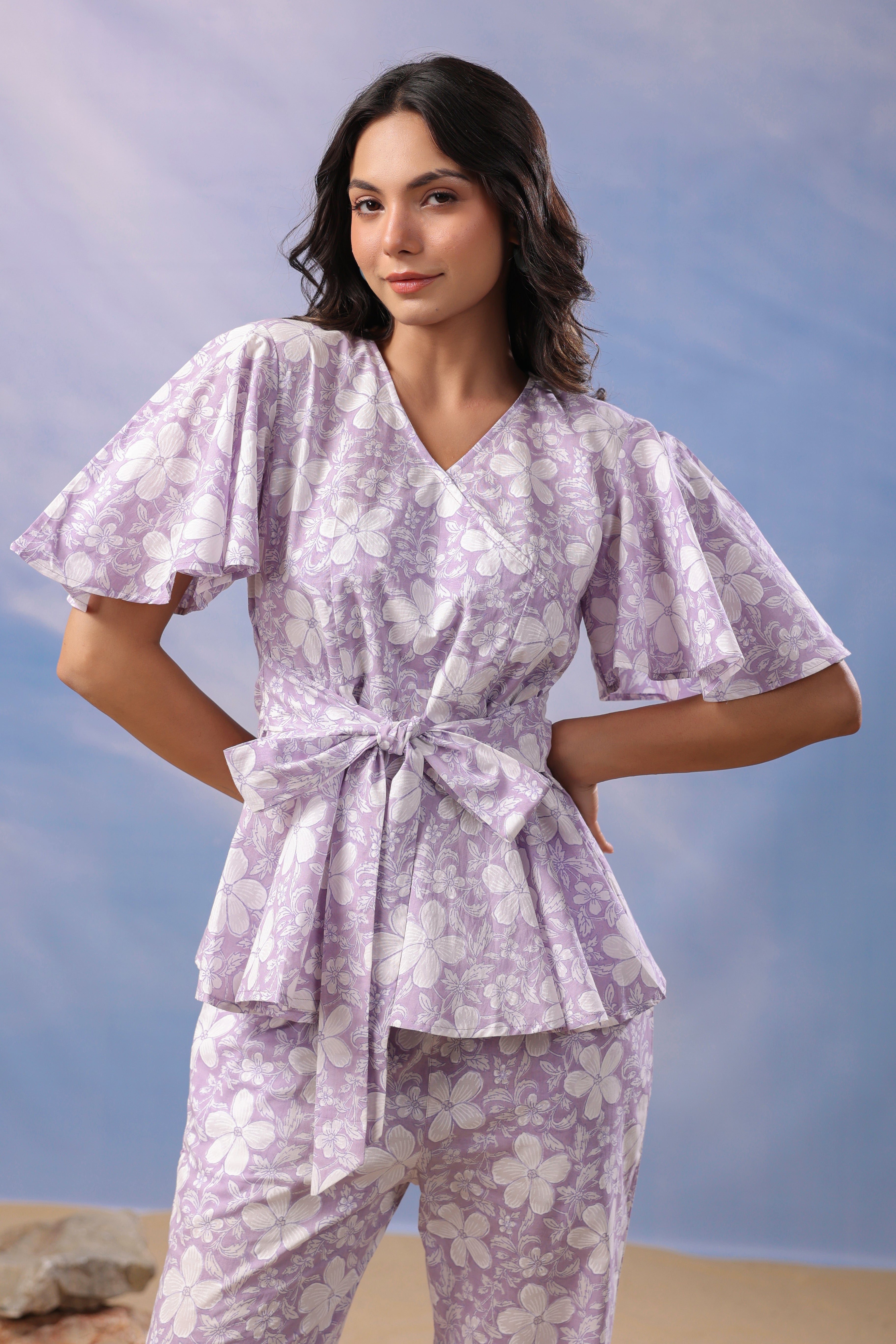 Lilac Whisper Cotton Loungewear Top Set