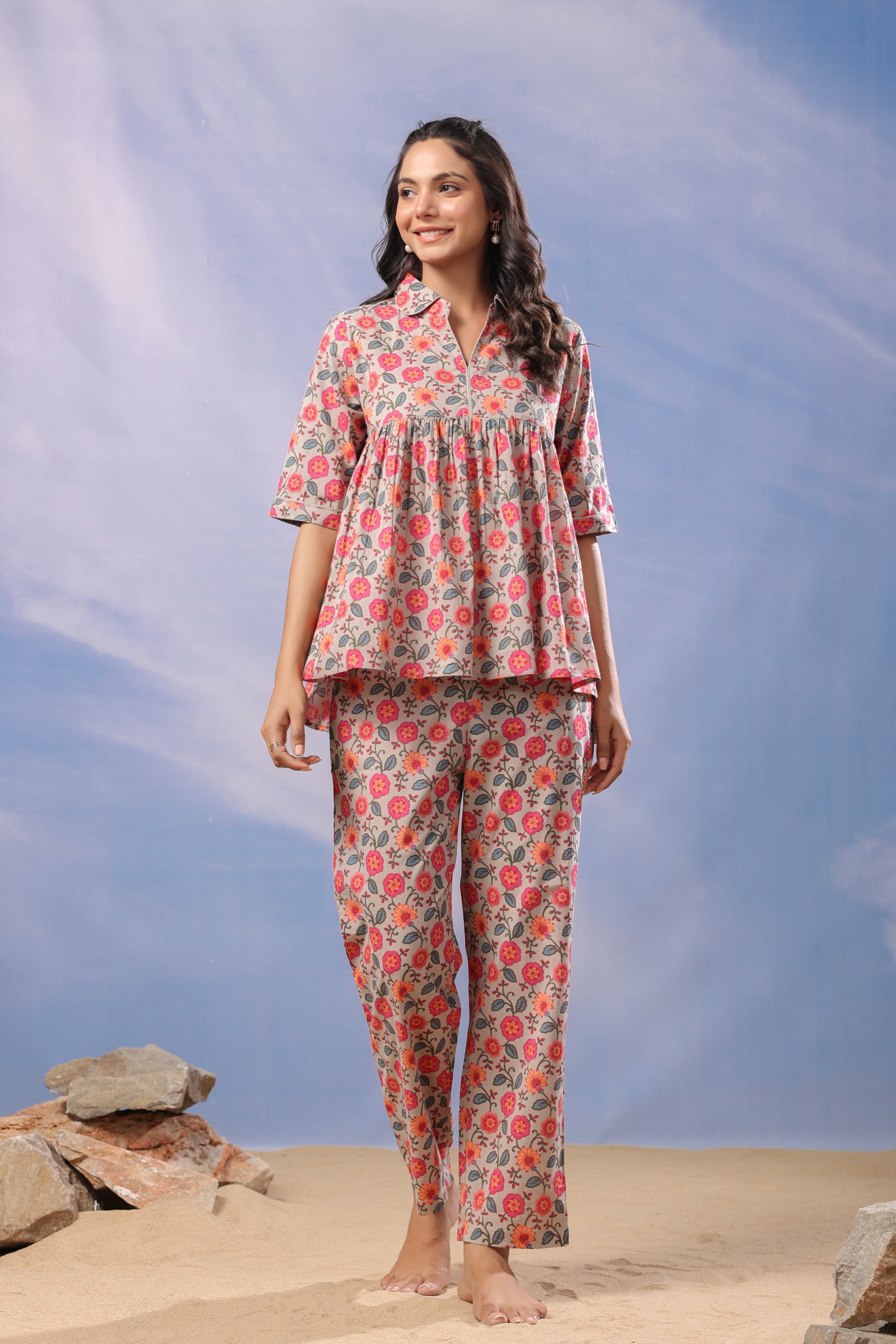 Rosy Rhapsody Cotton Loungewear Top Set